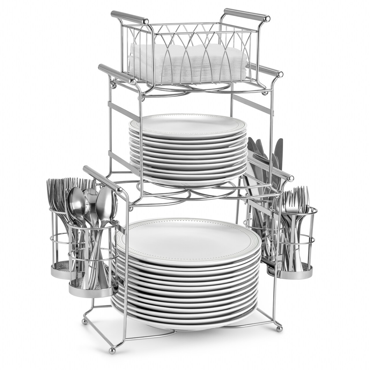 Sorbus Buffet Caddy — 7-Piece Stackable Set Includes Plate, Napkin, and Silverware Holder, 3-Tier Detachable Tabletop Organizer